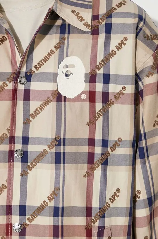 A Bathing Ape cotton jacket A Bathing Ape Logo Check Pattern Coach Jacket beige color 1J80140052