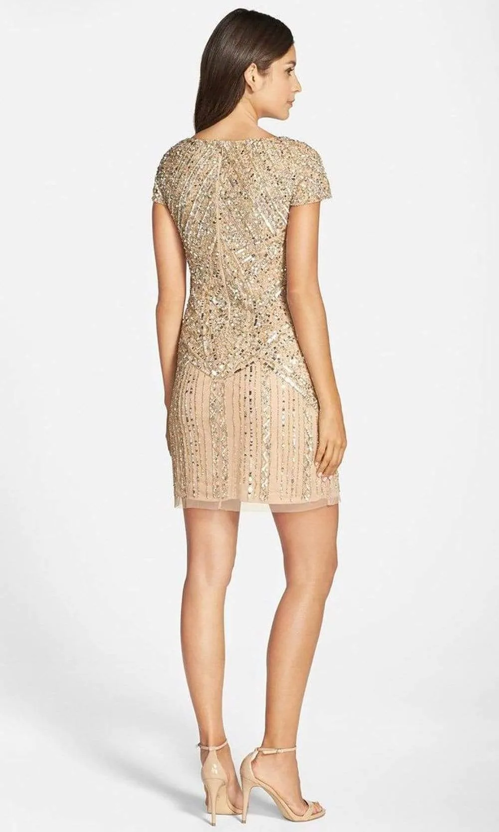 Adrianna Papell - 041911070 Sequined Ornate Short Dress -  1 Pc Cashmere in Size 6 Available