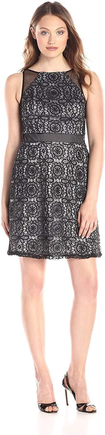 Adrianna Papell - 41908460 Sheer Accented Floral Crochet Lace Dress