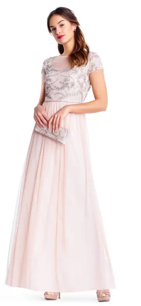 Adrianna Papell - AP1E202874 Embellished Illusion Tulle A-line Dress