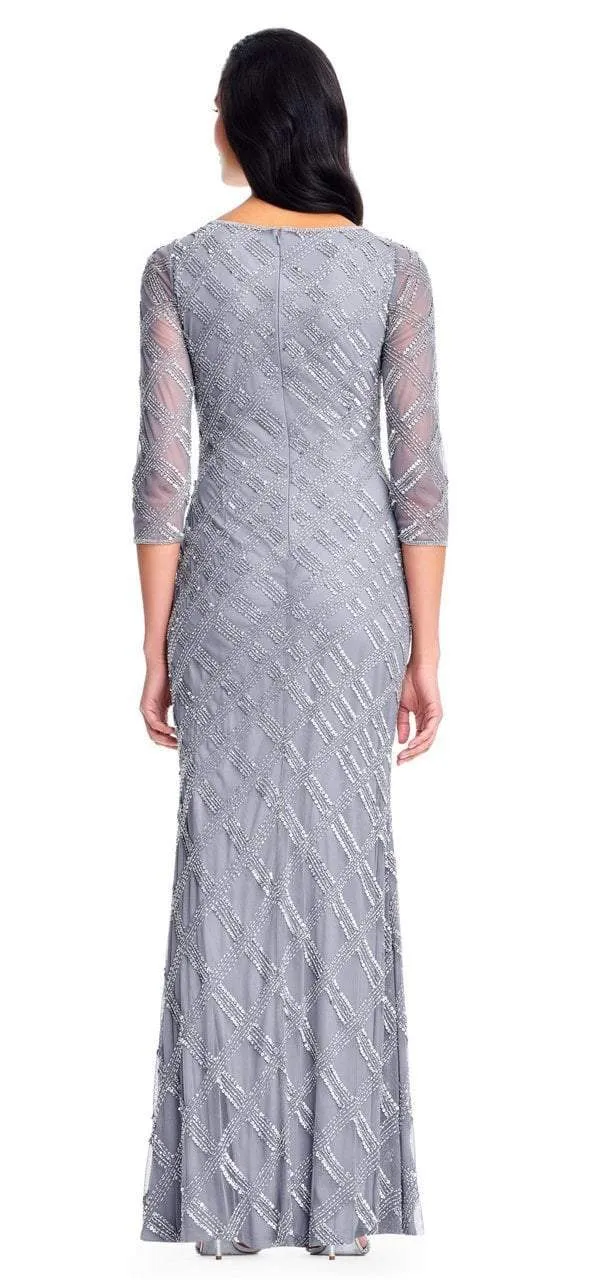 Adrianna Papell - AP1E202919 Beaded Sheer Quarter Length Sleeves Dress