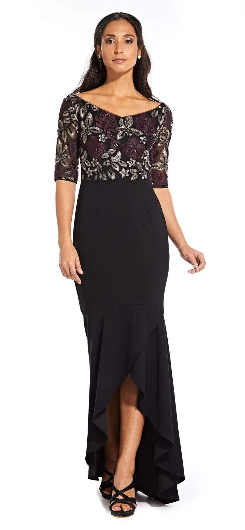 Adrianna Papell - AP1E204611 Floral V-Neck High Low Dress