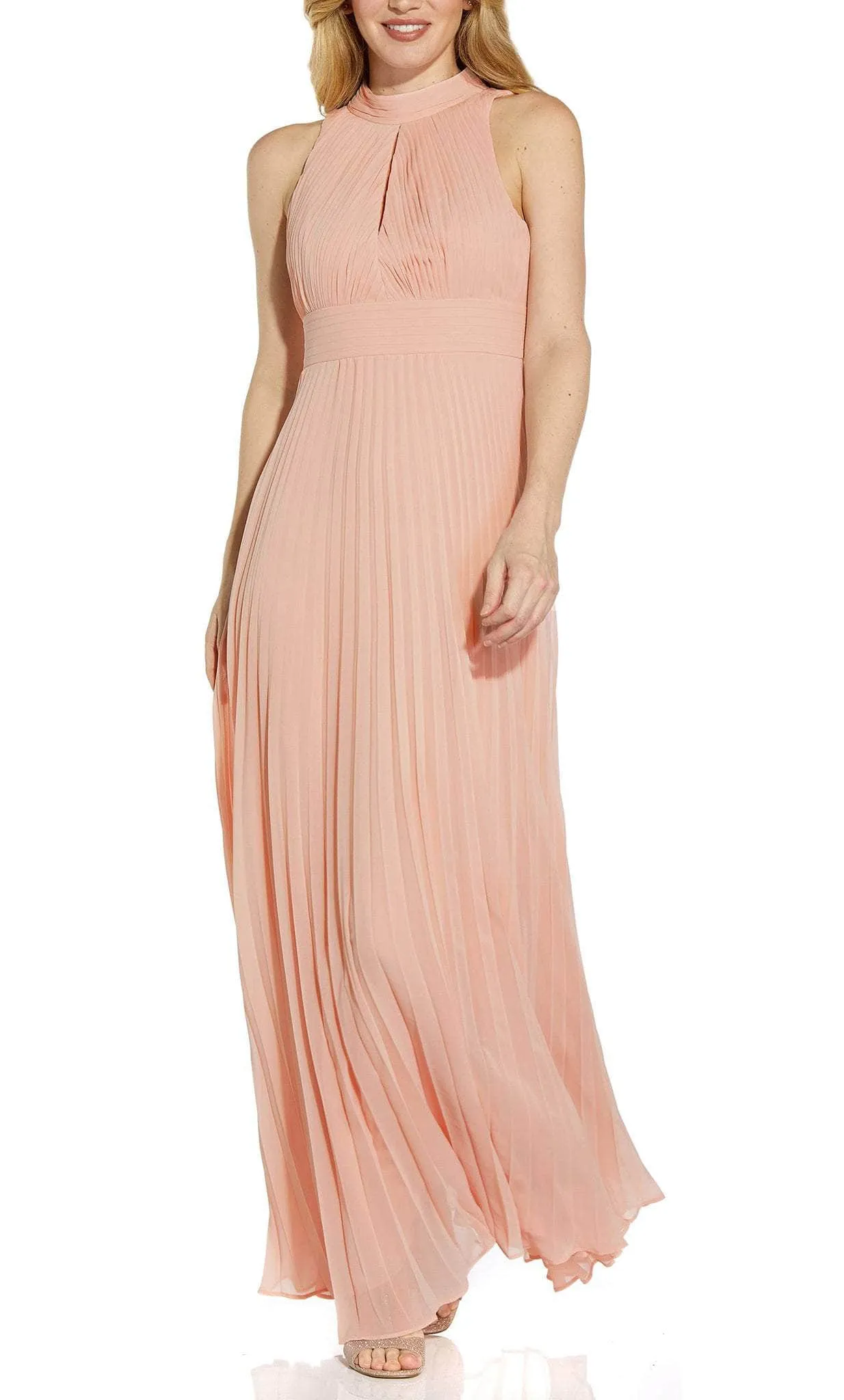 Adrianna Papell AP1E208859 - High Neck Pleated A-line Dress