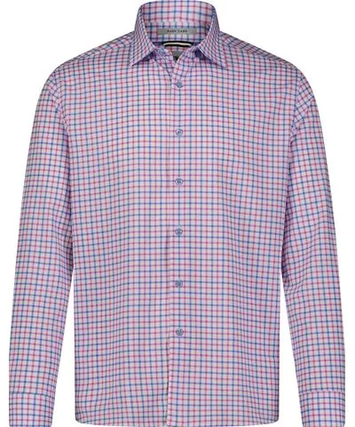 American Heritage White Purple Pink Check Hidden Button Down Long Sleeve Shirt