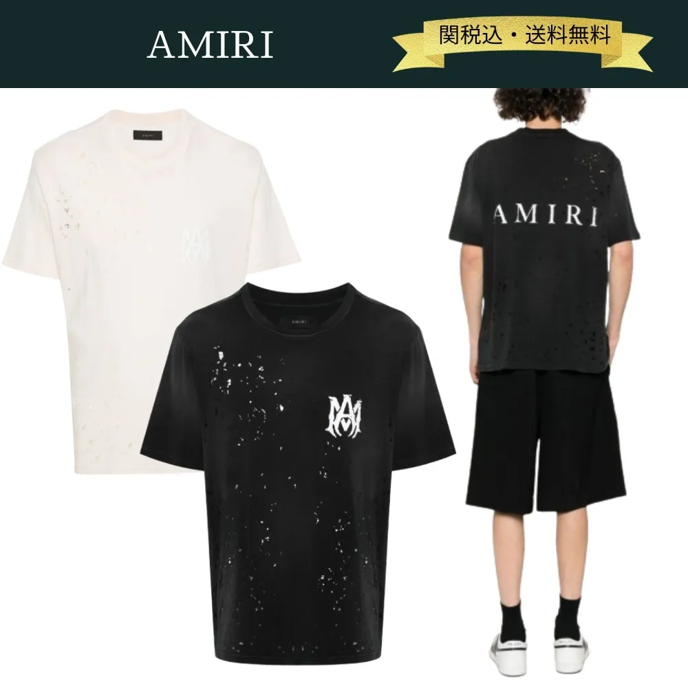 AMIRI  |Crew Neck Monogram Street Style Plain Cotton Short Sleeves