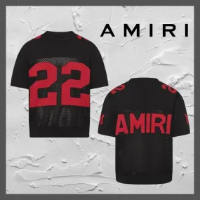 AMIRI  |Crew Neck Street Style Bi-color Cotton Short Sleeves Logo