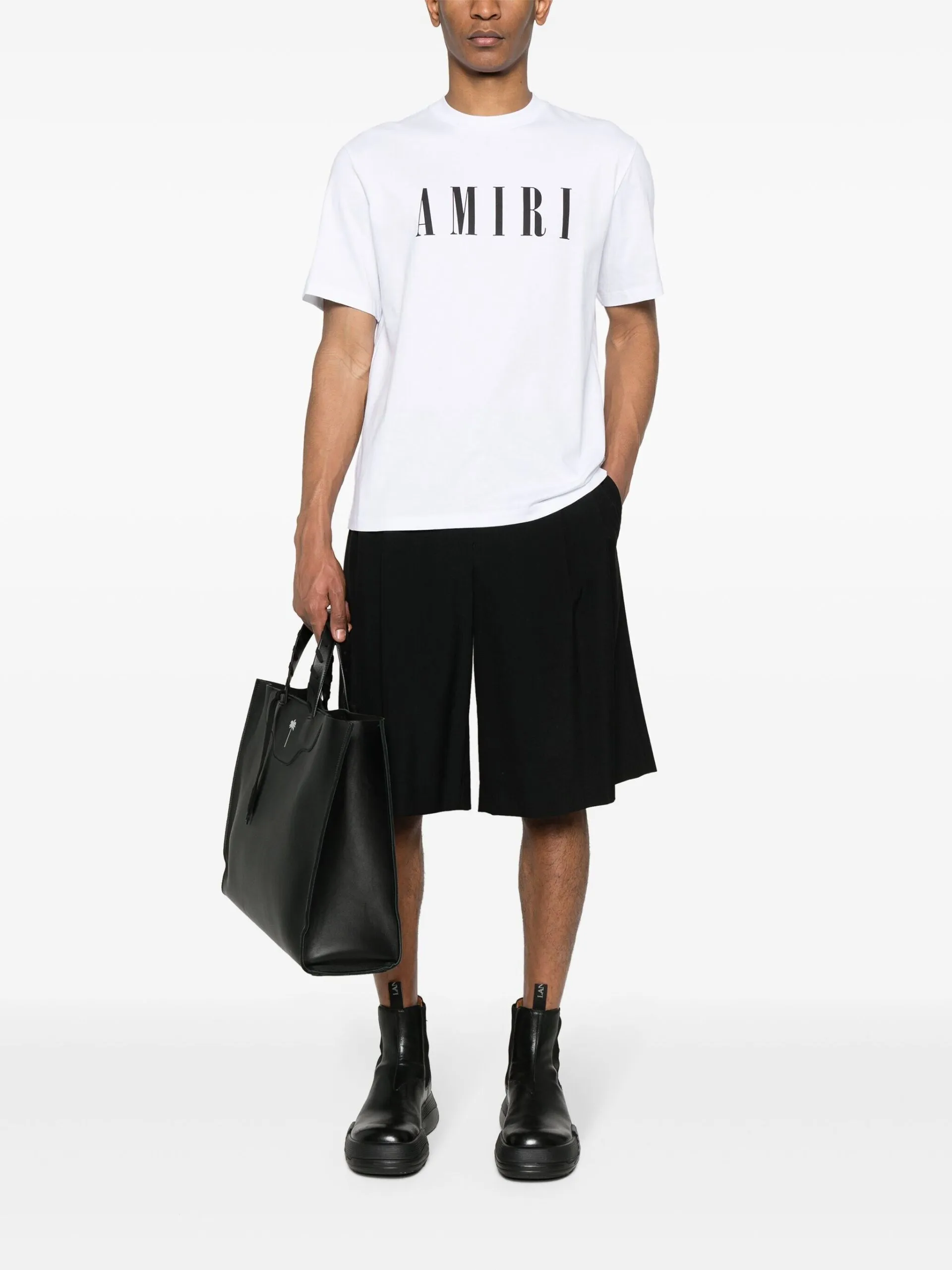 AMIRI  |Crew Neck Street Style Bi-color Plain Cotton Short Sleeves