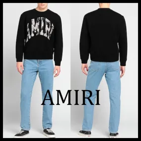 AMIRI  |Crew Neck Unisex Street Style Long Sleeves Plain Cotton Logo