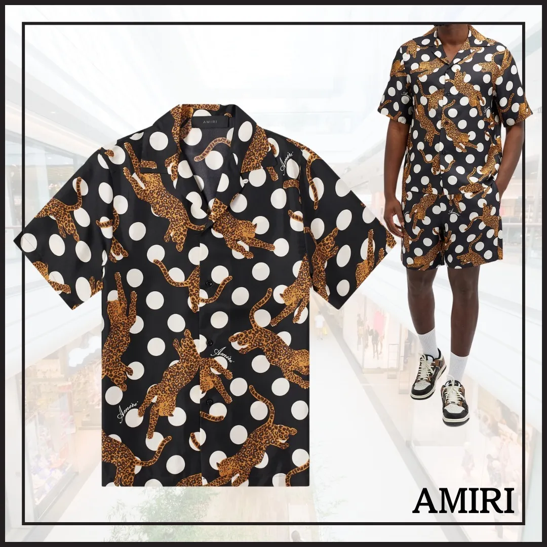 AMIRI  |Dots Leopard Patterns Silk Street Style Short Sleeves Co-ord