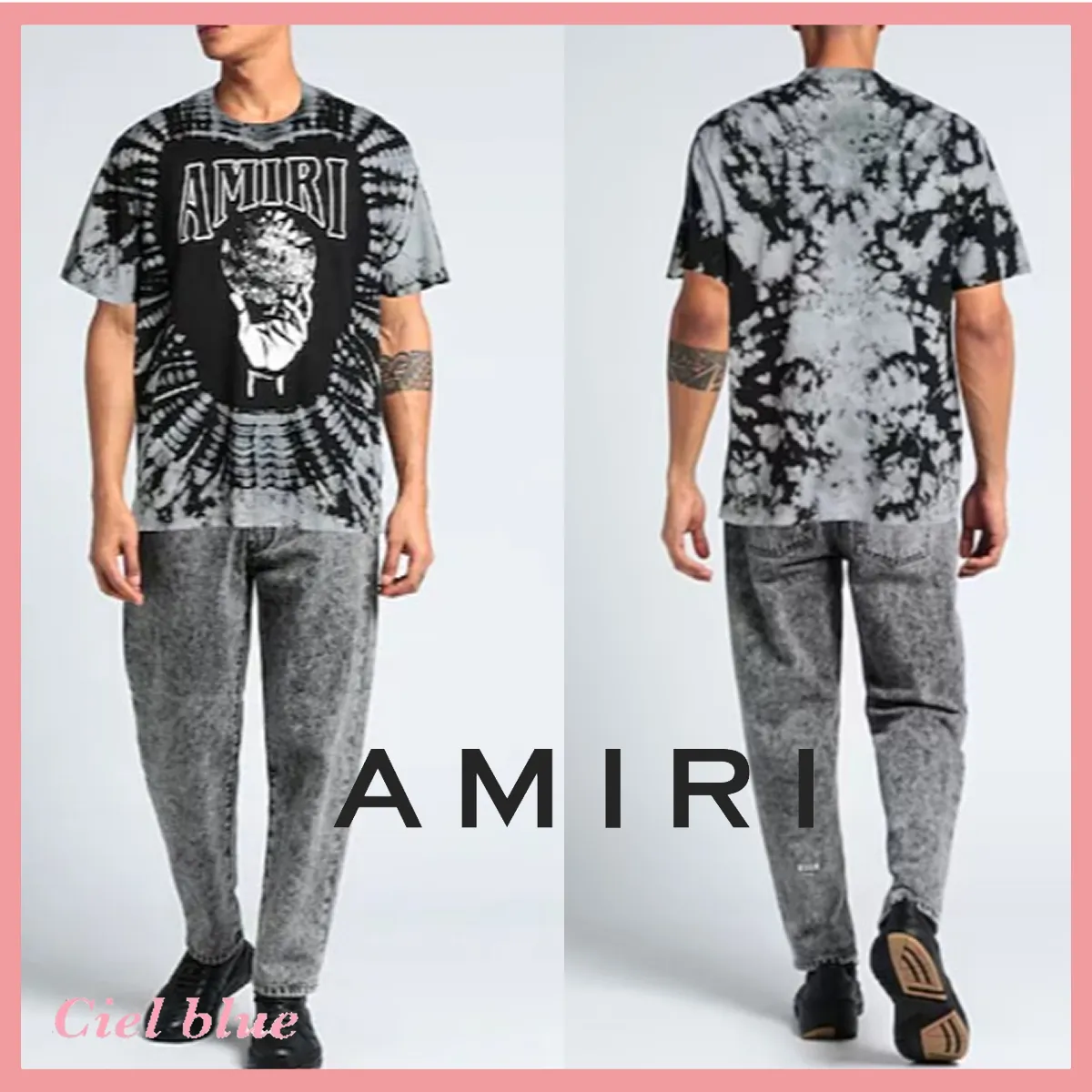 AMIRI  |Street Style Bi-color Cotton Short Sleeves Logo T-Shirts