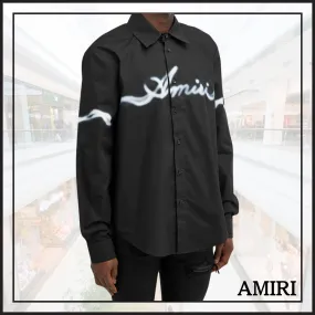 AMIRI  |Street Style Bi-color Long Sleeves Plain Cotton Logo Shirts