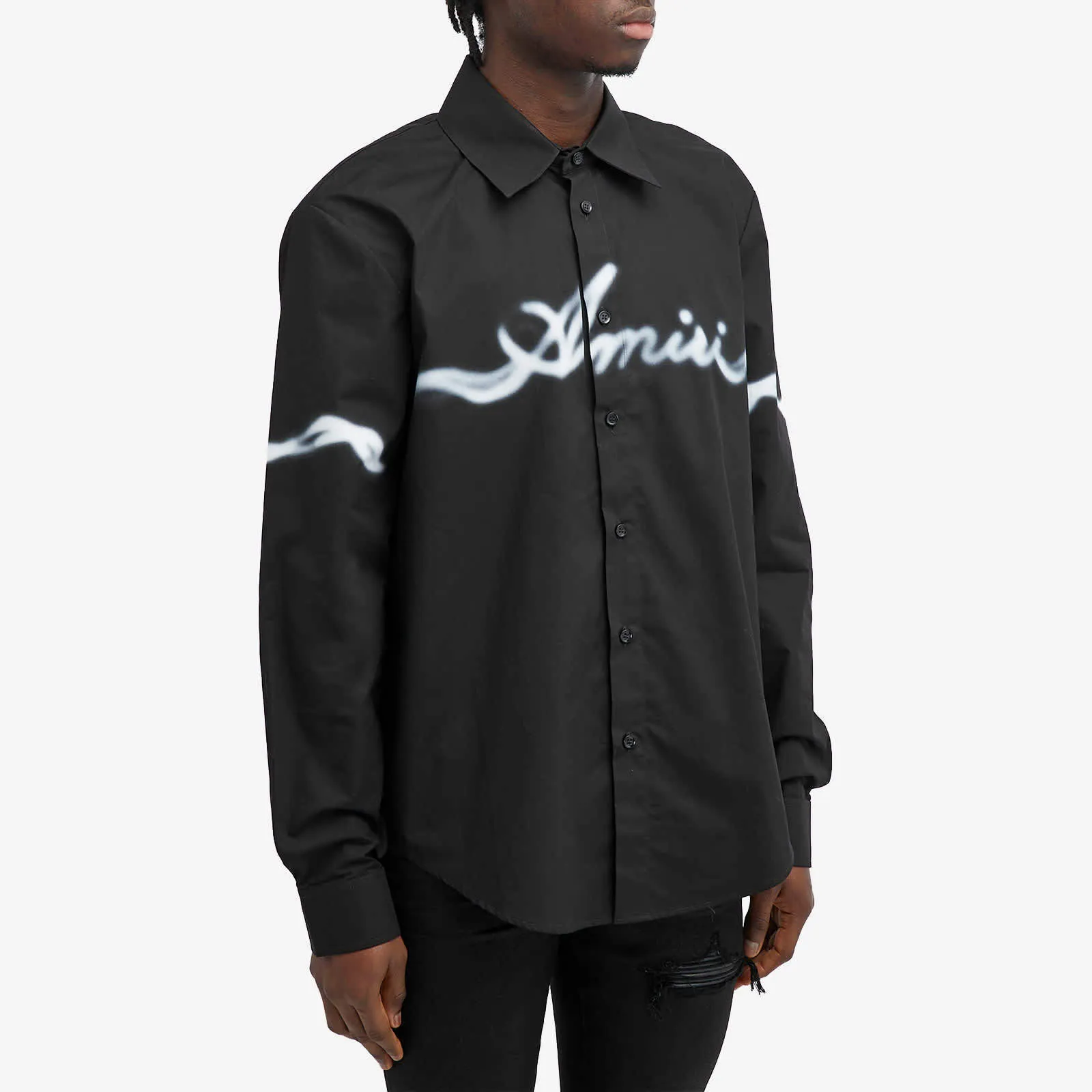 AMIRI  |Street Style Bi-color Long Sleeves Plain Cotton Logo Shirts