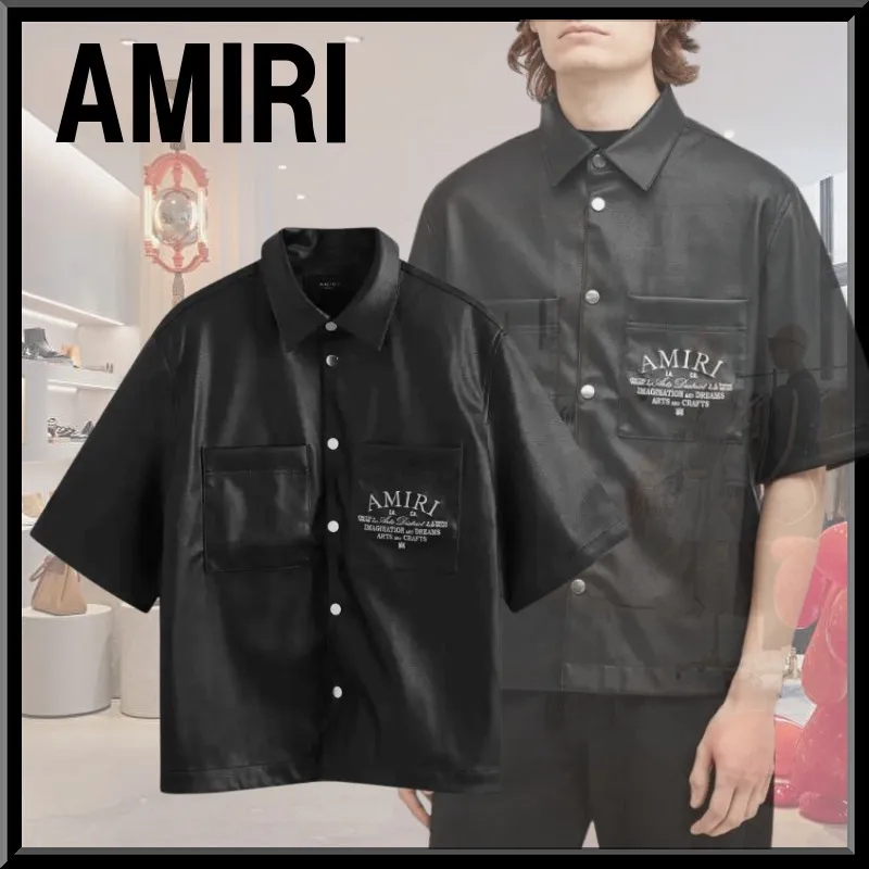 AMIRI  |Street Style Plain Cotton Short Sleeves Logo Front Button