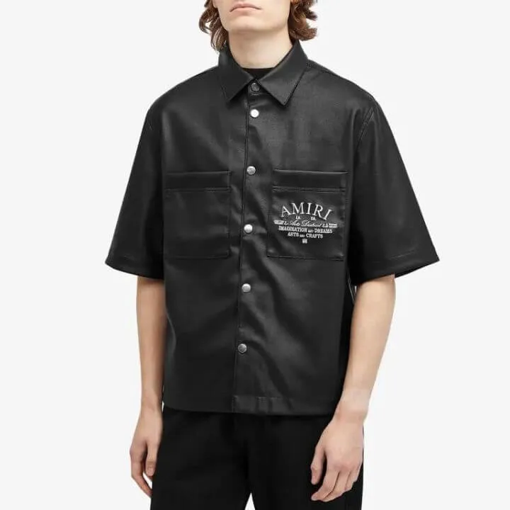 AMIRI  |Street Style Plain Cotton Short Sleeves Logo Front Button