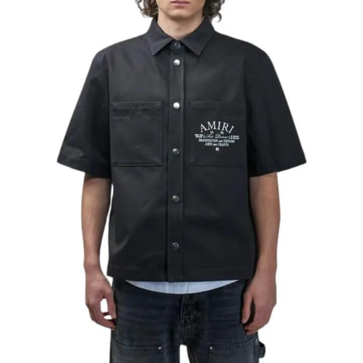 AMIRI  |Street Style Plain Cotton Short Sleeves Logo Front Button