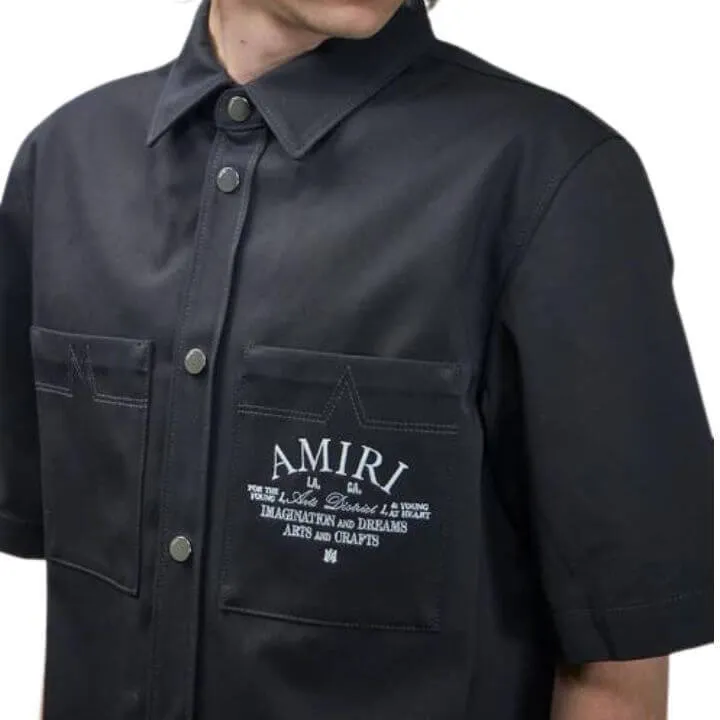 AMIRI  |Street Style Plain Cotton Short Sleeves Logo Front Button