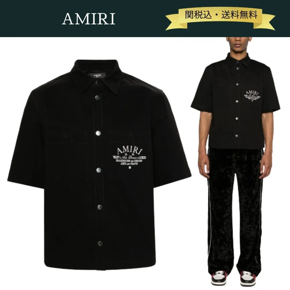 AMIRI  |Street Style Plain Cotton Short Sleeves Logo Shirts