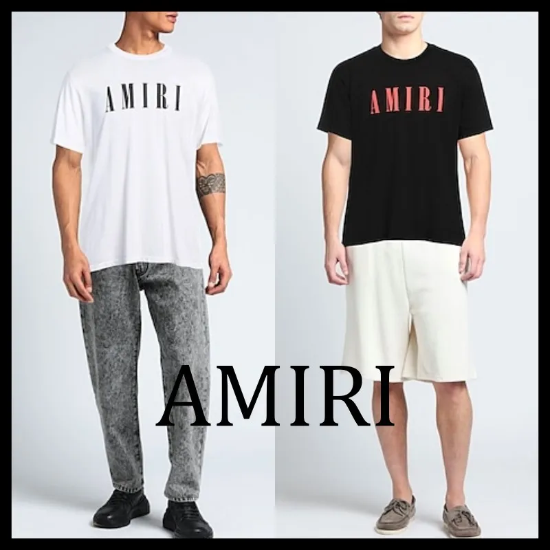 AMIRI  |Unisex Street Style U-Neck Plain Cotton Short Sleeves Logo