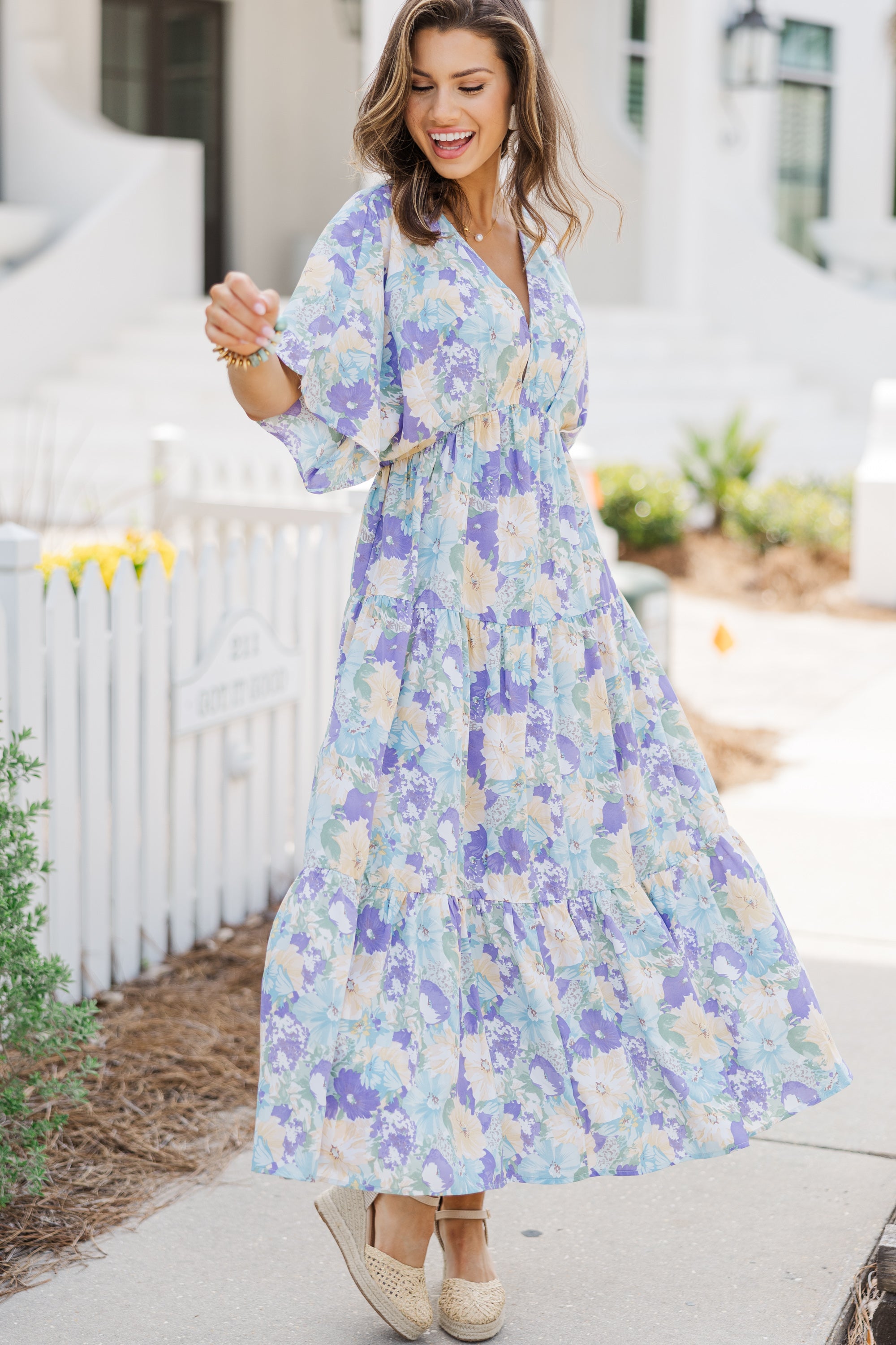 At This Time Lavender Purple Floral Midi Dress