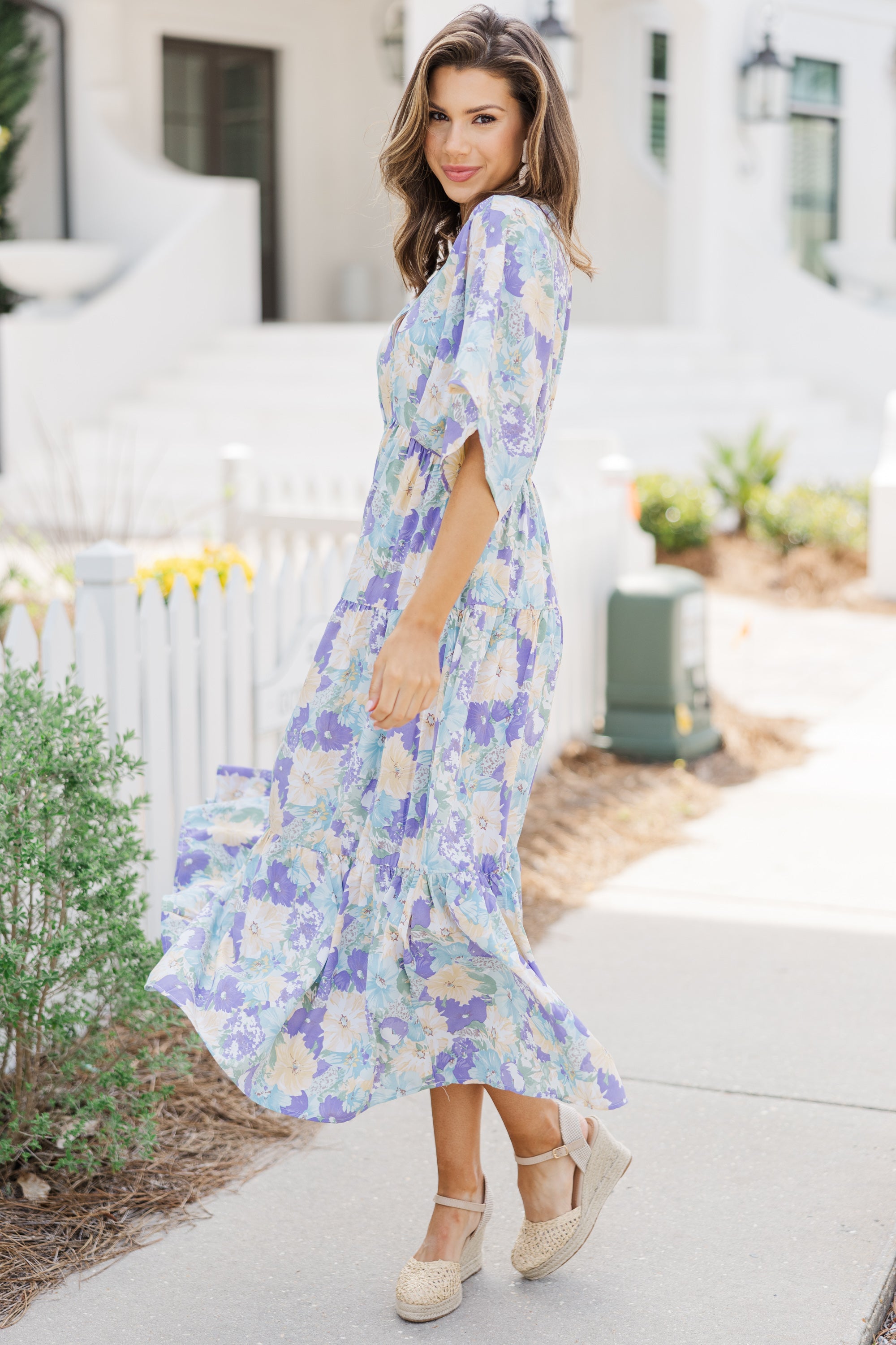 At This Time Lavender Purple Floral Midi Dress