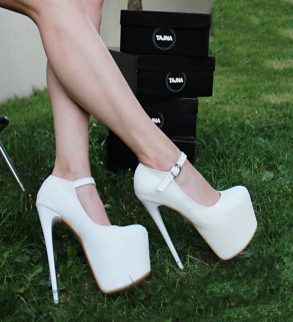 Belted Strap 19 cm Pencil Heel White Platforms