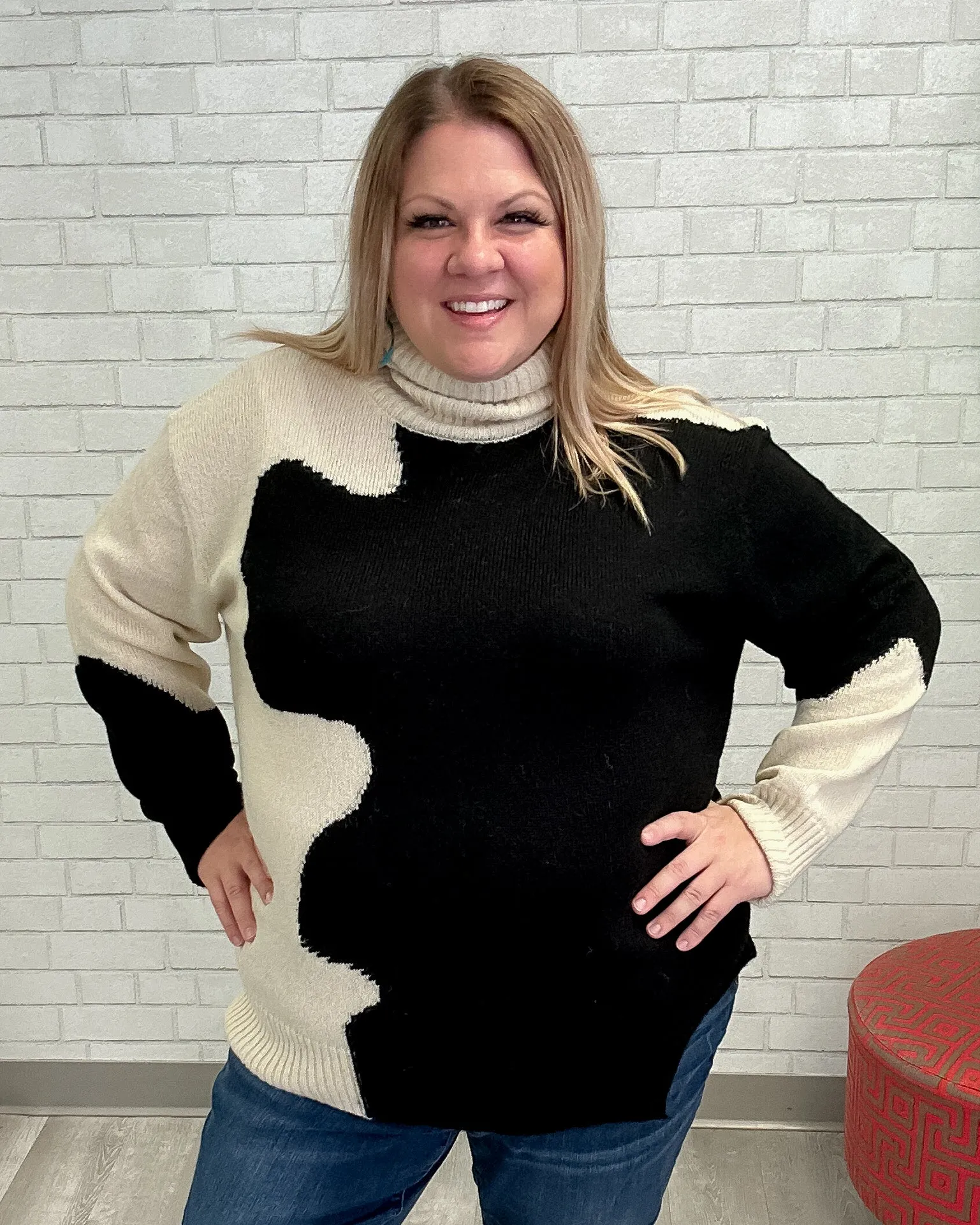 Black & Cream Squiggle Sweater