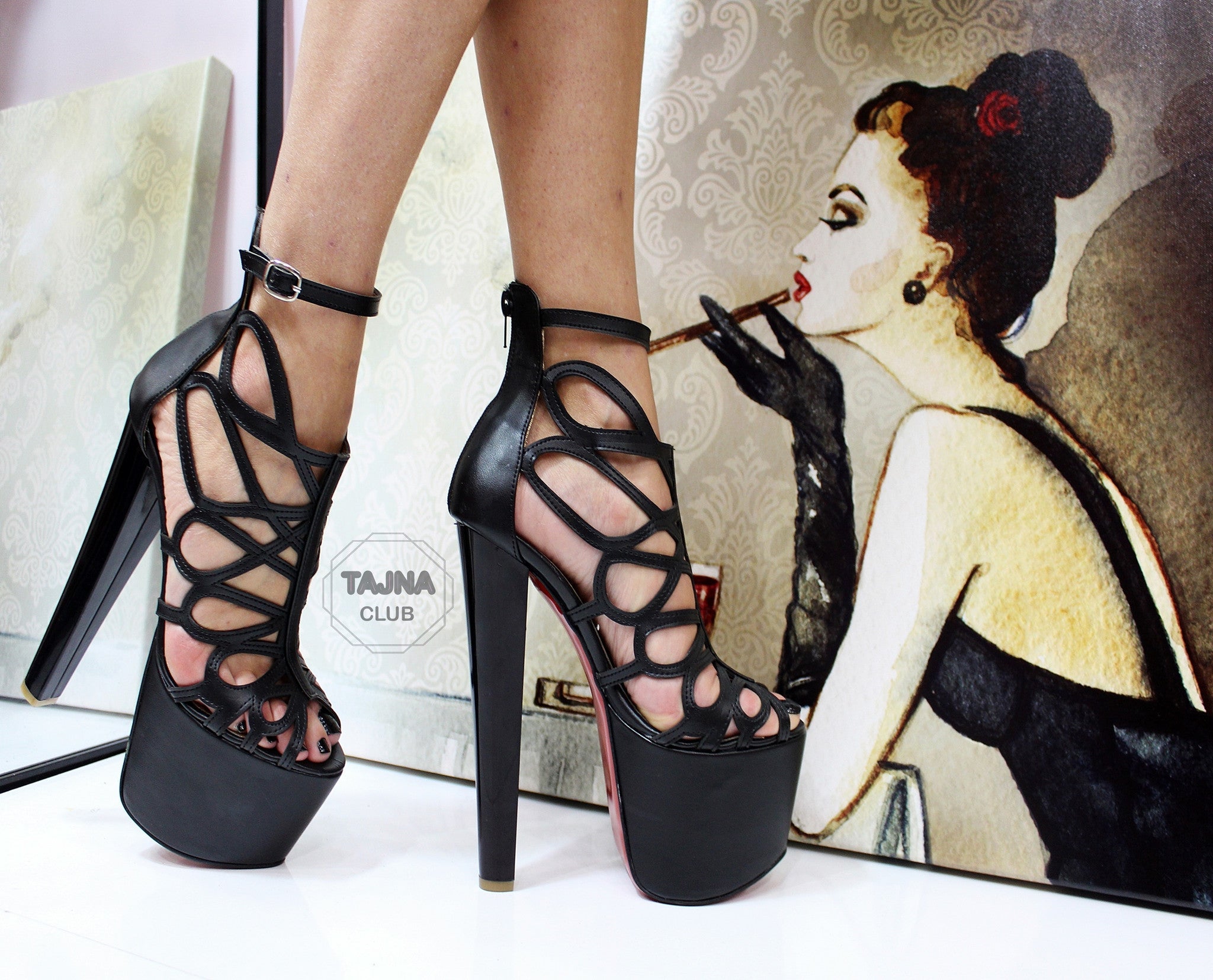 Black Laser Cage High Heel Platforms