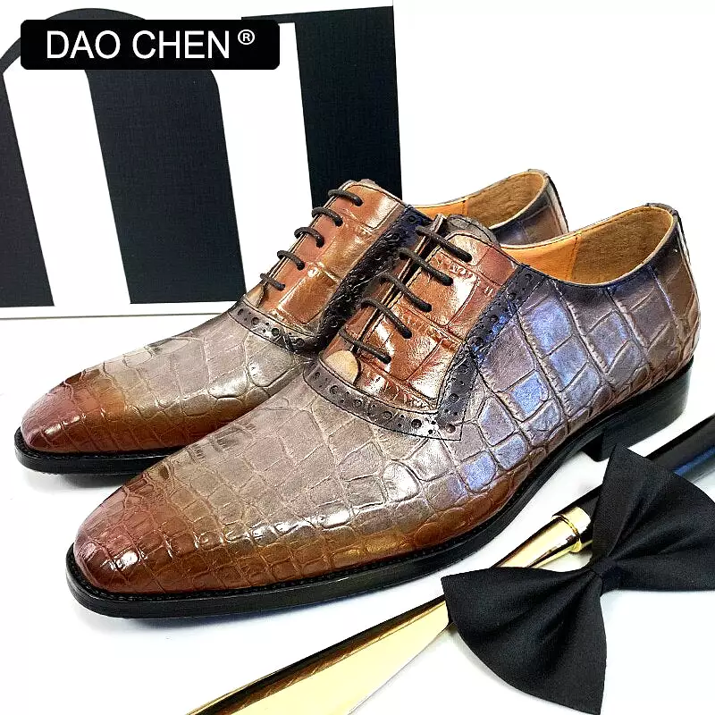 BLACK MIXED COLORS CROCODILE PRINT SHOES LACE UP DRESS SHOE