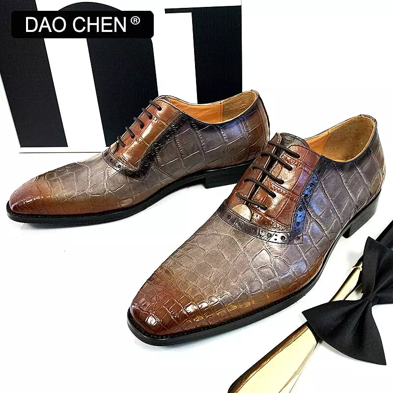 BLACK MIXED COLORS CROCODILE PRINT SHOES LACE UP DRESS SHOE