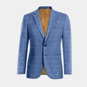  Blazer azul eléctrico de lino-algodón a cuadros ligera