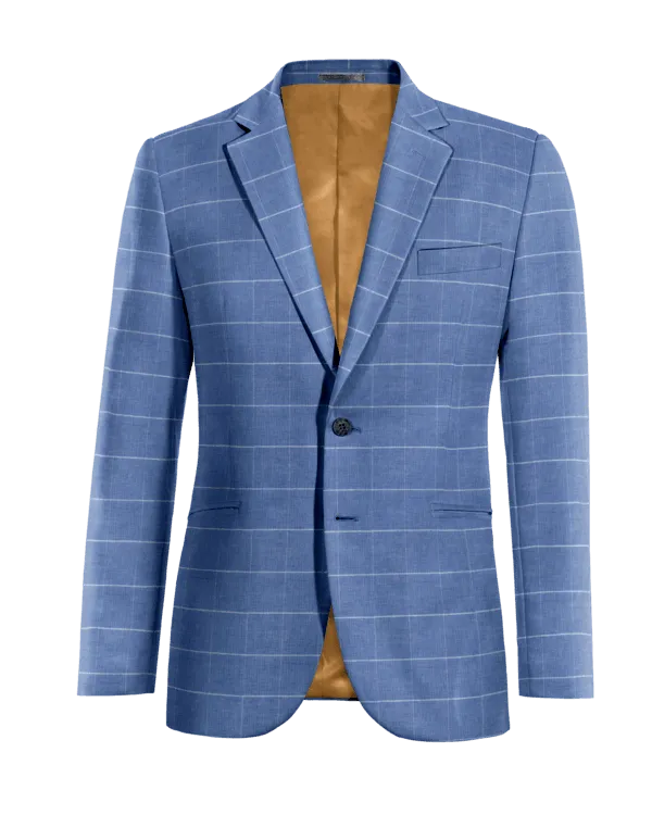  Blazer azul eléctrico de lino-algodón a cuadros ligera