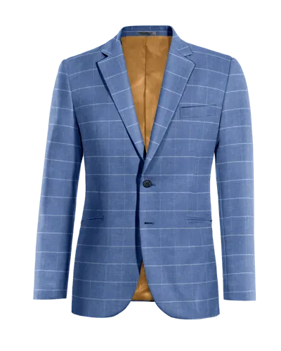  Blazer azul eléctrico de lino-algodón a cuadros ligera