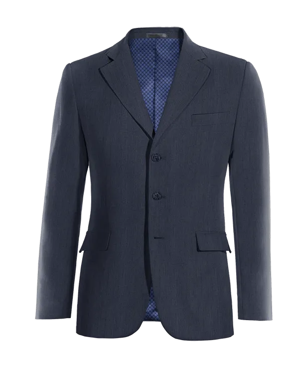  Blazer azul marino de lino solapa ancha slim fit de 3 botones