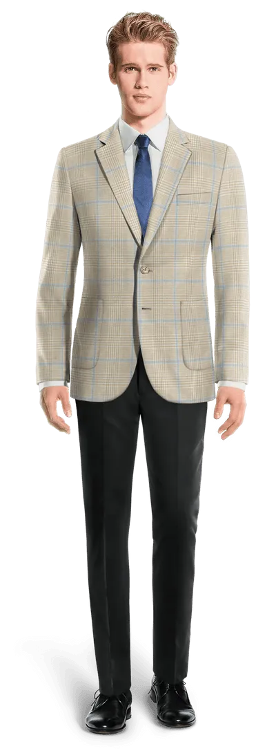  Blazer beige de algodón-lino príncipe de gales ligera