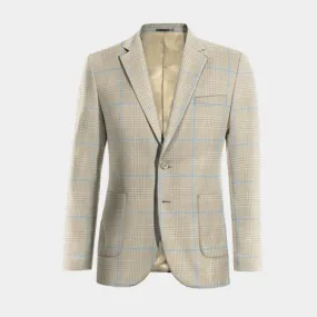  Blazer beige de algodón-lino príncipe de gales ligera