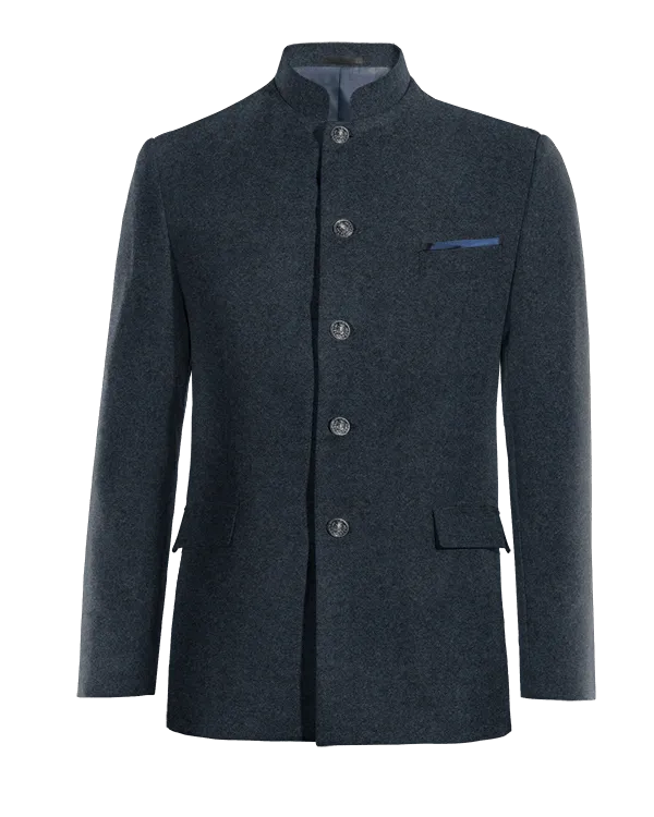  Blazer cuello chino azul marino de donegal tweed