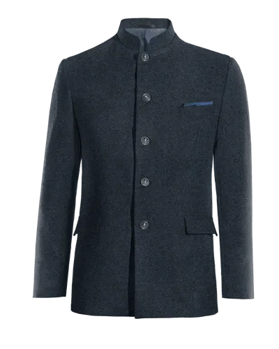  Blazer cuello chino azul marino de donegal tweed