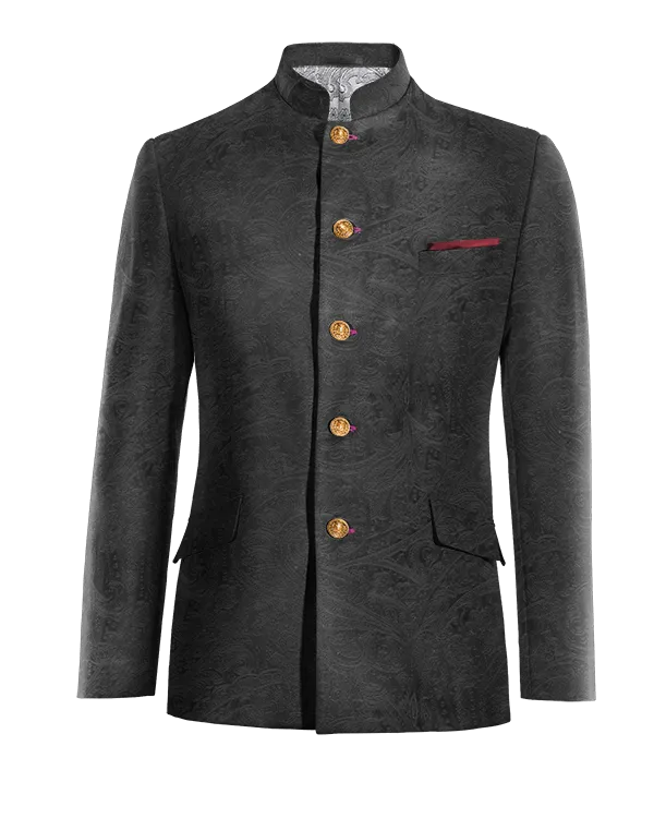  Blazer cuello chino negro Ónix de terciopelo paisley