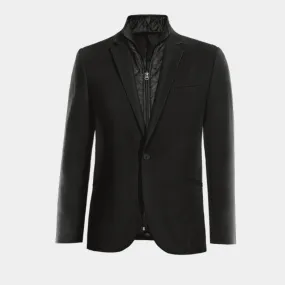  Blazer negro rojizo de entretiempo de 1 botón con pieza gilet