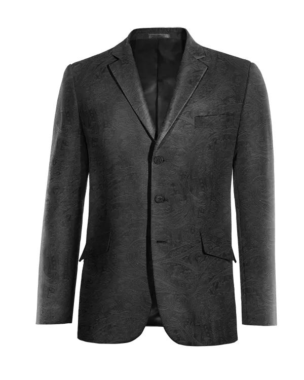  Blazer negro Ónix de terciopelo paisley de entretiempo de 3 botones