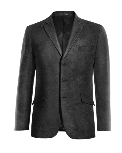  Blazer negro Ónix de terciopelo paisley de entretiempo de 3 botones