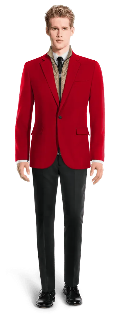  Blazer rojo intenso esencial de 1 botón con pieza gilet