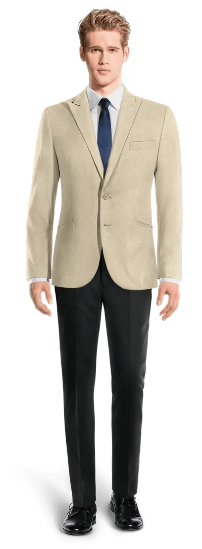  Blazer sin forro beige de lino solapa en pico