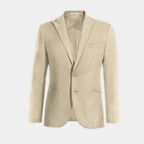  Blazer sin forro beige de lino solapa en pico