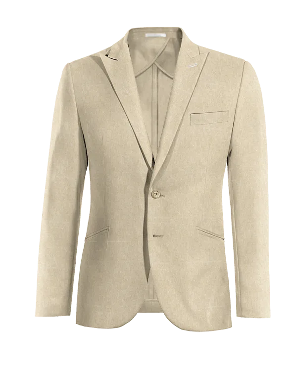  Blazer sin forro beige de lino solapa en pico