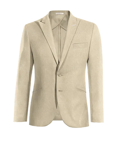  Blazer sin forro beige de lino solapa en pico