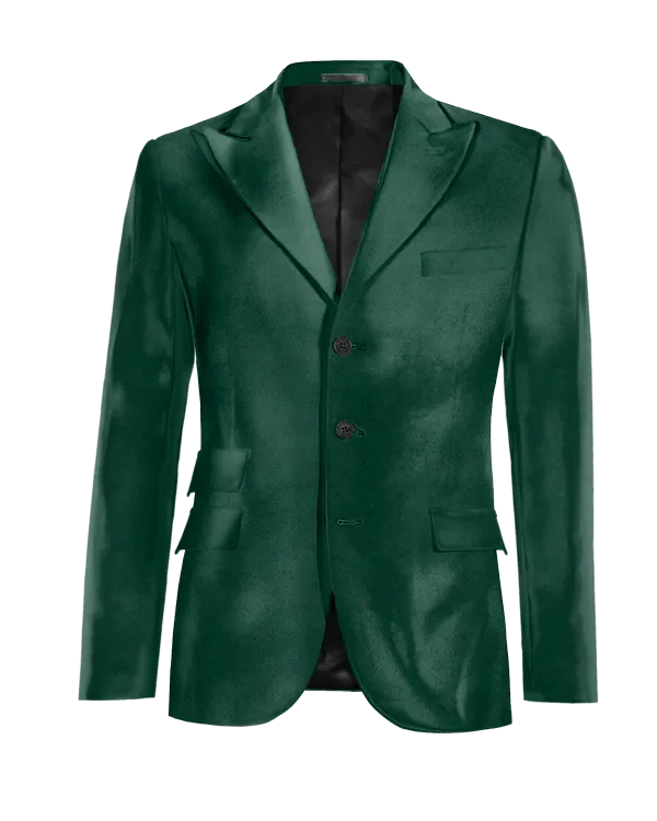  Blazer verde azulado de terciopelo solapa en pico edición limitada de 3 botones