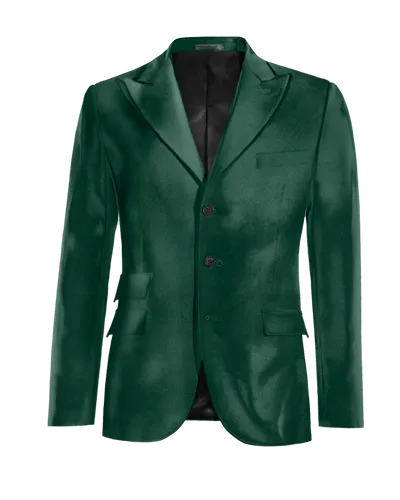  Blazer verde azulado de terciopelo solapa en pico edición limitada de 3 botones