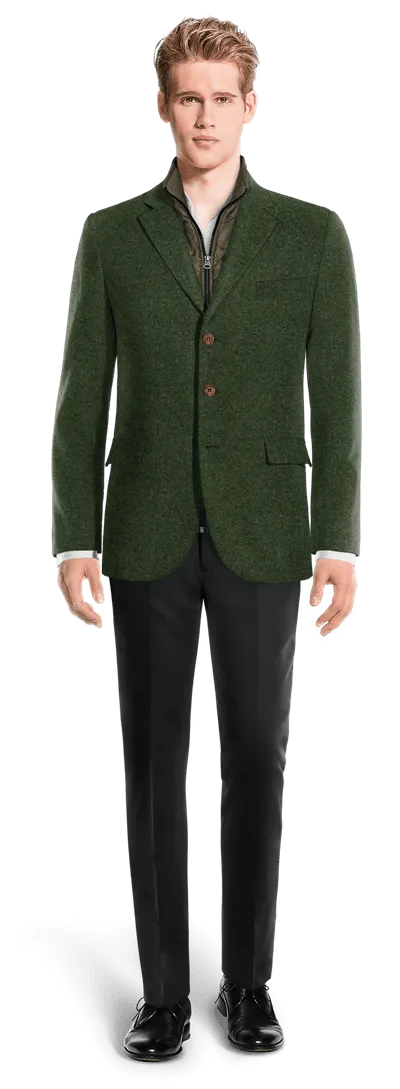  Blazer verde bosque de tweed herringbone esencial de 3 botones