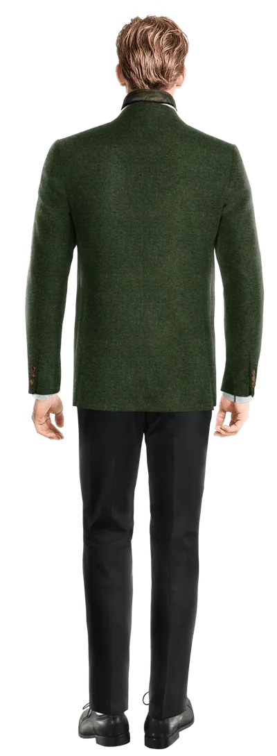  Blazer verde bosque de tweed herringbone esencial de 3 botones